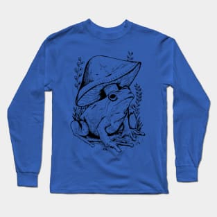 Cottagecore Aesthetic Mushrooms and Frog Hand Drawn Long Sleeve T-Shirt